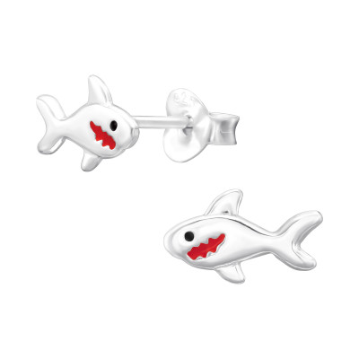 Shark Children's Sterling Silver Ear Studs with Epoxy