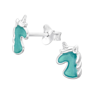 Children's Silver Unicorn Ear Studs with Epoxy