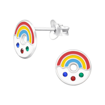 Children's Silver Donut Ear Studs with Crystal and Epoxy