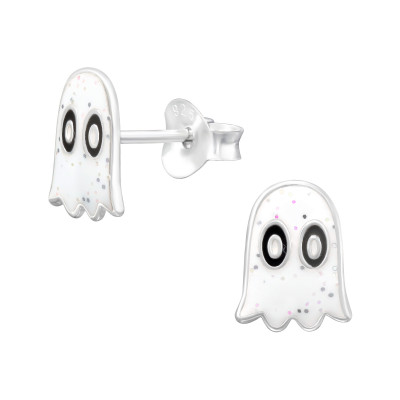 Children's Silver Ghost Ear Studs with Epoxy