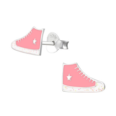 Children's Silver Sneaker Ear Studs with Epoxy