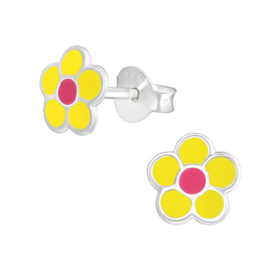 Children's Silver Flower Ear Studs with Epoxy