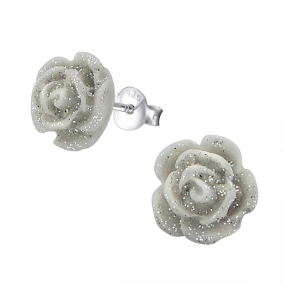 Rose Children's Sterling Silver Ear Studs with Plastic