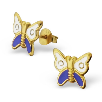 Children's Silver Butterfly Ear Studs with Epoxy