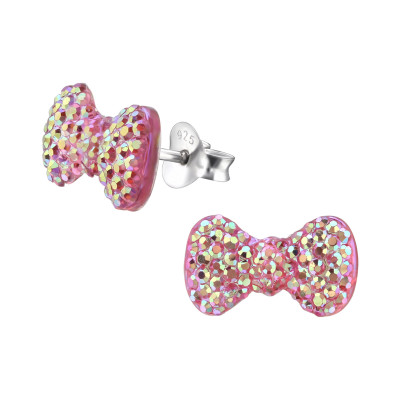 Children's Silver Bow Ear Studs with Plastic