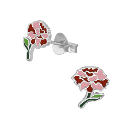 Children's Silver Carnation Ear Studs with Epoxy