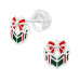 Premium Children's Silver Gift Present Ear Studs with Cubic Zirconia and Epoxy