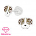 Premium Children's Silver Dog Ear Studs with Crystal and Epoxy