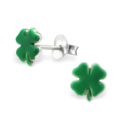 Children's Silver Clover Ear Studs with Epoxy