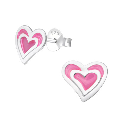 Children's Silver Heart Ear Studs with Epoxy