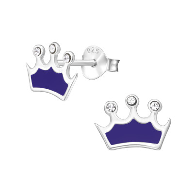 Crown Children's Sterling Silver Ear Studs with Epoxy