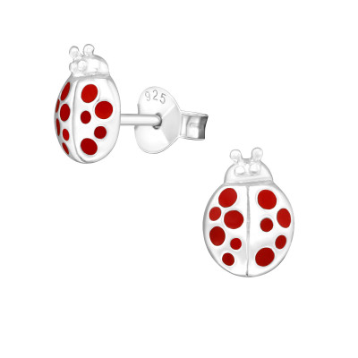 Children's Silver Ladybug Ear Studs with Epoxy