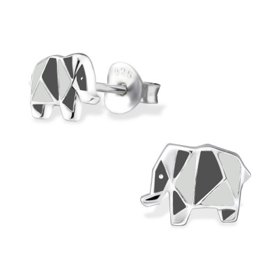 Origami Elephant Children's Sterling Silver Ear Studs with Epoxy