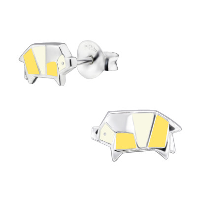 Origami Pig Children's Sterling Silver Ear Studs with Epoxy