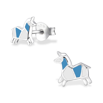 Origami Unicorn Children's Sterling Silver Ear Studs with Epoxy