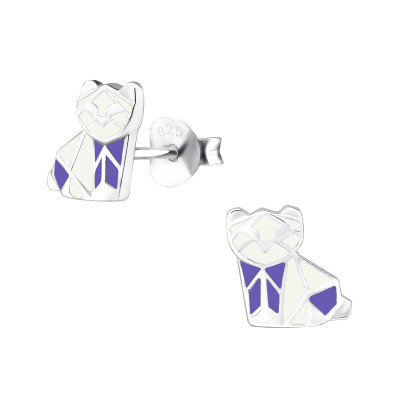 Oraiami Cat Children's Sterling Silver Ear Studs with Epoxy