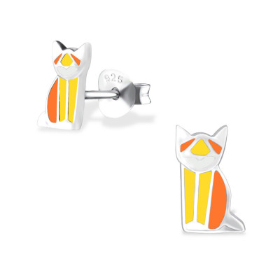 Origami Fox Children's Sterling Silver Ear Studs with Epoxy