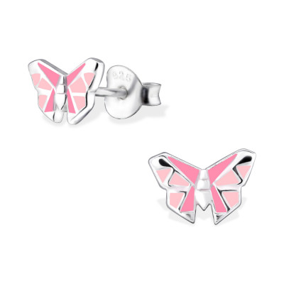 Premium Children's Silver Origami Butterfly Ear Studs with Epoxy