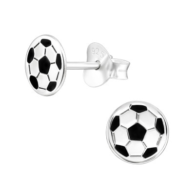 Children's Silver Laser Cut Football Ear Studs with Epoxy