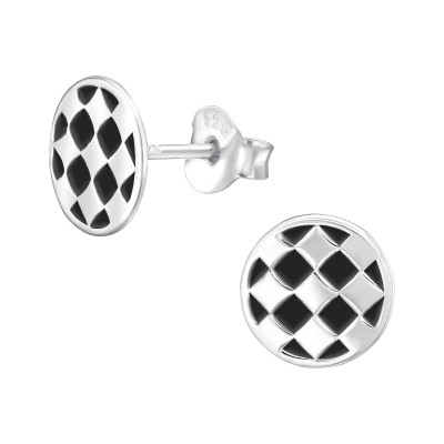 Children's Silver Laser Cut Football Ear Studs with Epoxy