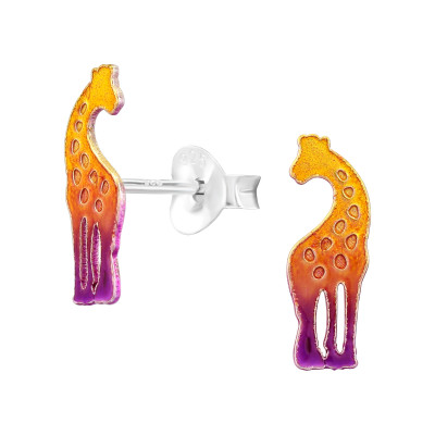 Giraffe Children's Sterling Silver Ear Studs with Epoxy