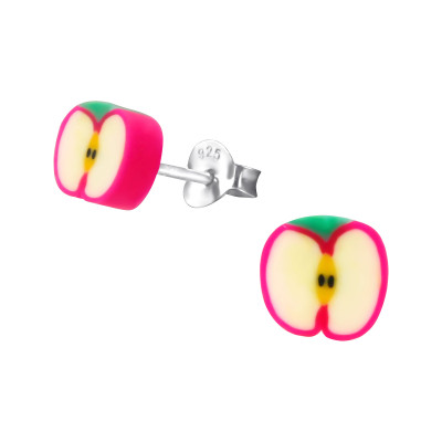 Apple Children's Sterling Silver Ear Studs with Plastic