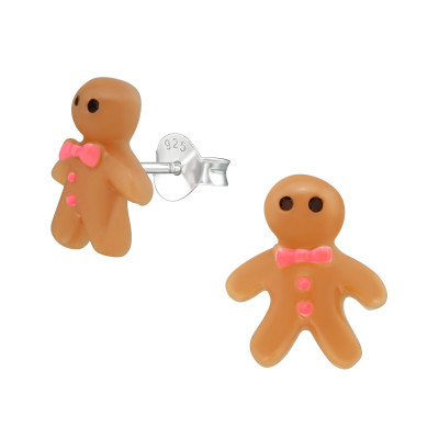 Children's Silver Gingerbread Ear Studs