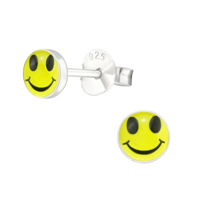 Children's Silver Smiley Face Ear Studs