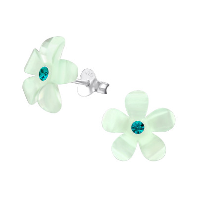 Flower Children's Sterling Silver Ear Studs with Crystal and Plastic