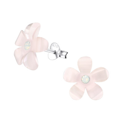 Children's Silver Flower Ear Studs with Crystal