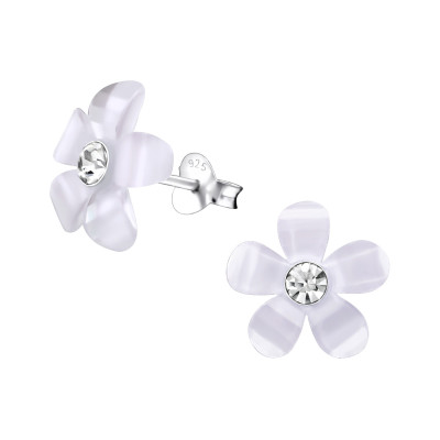 Flower Children's Sterling Silver Ear Studs with Crystal and Plastic