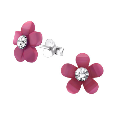 Flower Children's Sterling Silver Ear Studs with Crystal and Plastic