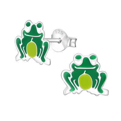 Frog Children's Sterling Silver Ear Studs with Epoxy