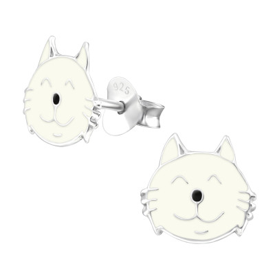 Children's Silver Cat Ear Studs with Epoxy