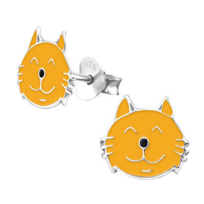 Children's Silver Cat Ear Studs with Epoxy