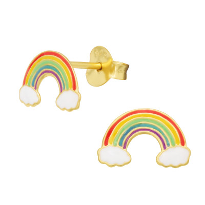 Children's Silver Rainbow Ear Studs with Epoxy