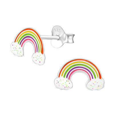 Children's Silver Rainbow Ear Studs with Epoxy