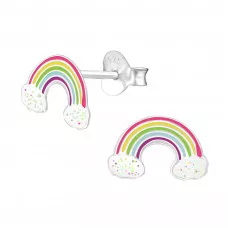Children's Silver Rainbow Ear Studs with Epoxy
