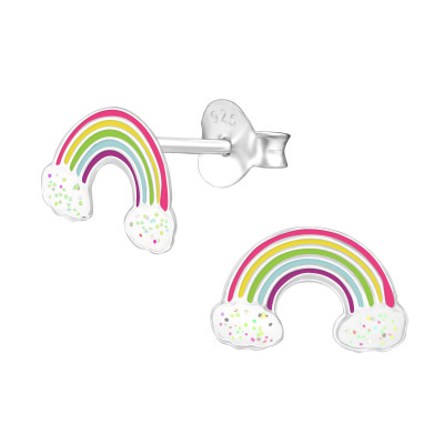 Children's Silver Rainbow Ear Studs with Epoxy