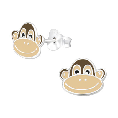 Children's Silver Monkey Ear Studs with Epoxy