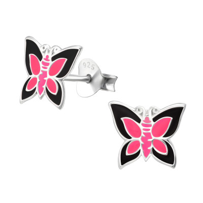 Children's Silver Butterfly Ear Studs with Epoxy