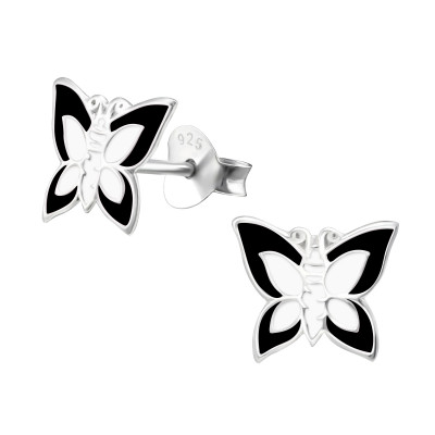 Children's Silver Butterfly Ear Studs with Epoxy