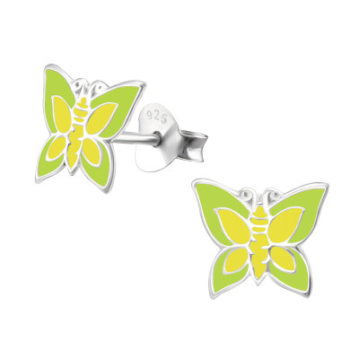 Children's Silver Butterfly Ear Studs with Epoxy