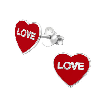 Children's Silver LOVE Heart Ear Studs with Epoxy