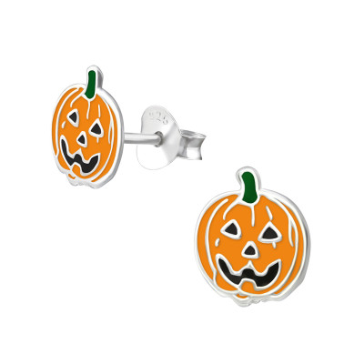 Children's Silver Pumpkin Ear Studs with Epoxy