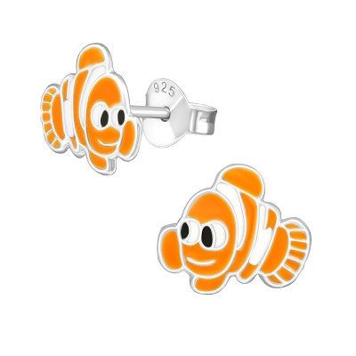 Children's Silver Fish Ear Studs with Epoxy