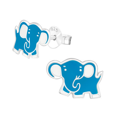 Children's Silver Elephant Ear Studs with Epoxy