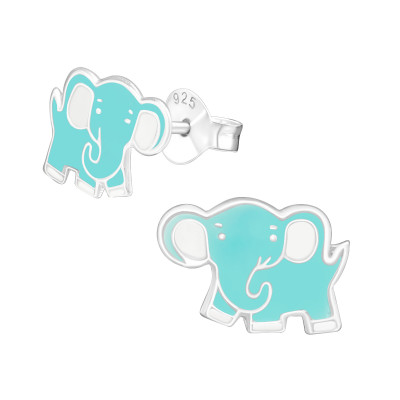 Children's Silver Elephant Ear Studs with Epoxy