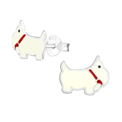 Children's Silver Dog Ear Studs with Epoxy