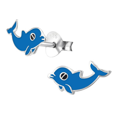 Children's Silver Dolphin Ear Studs with Epoxy